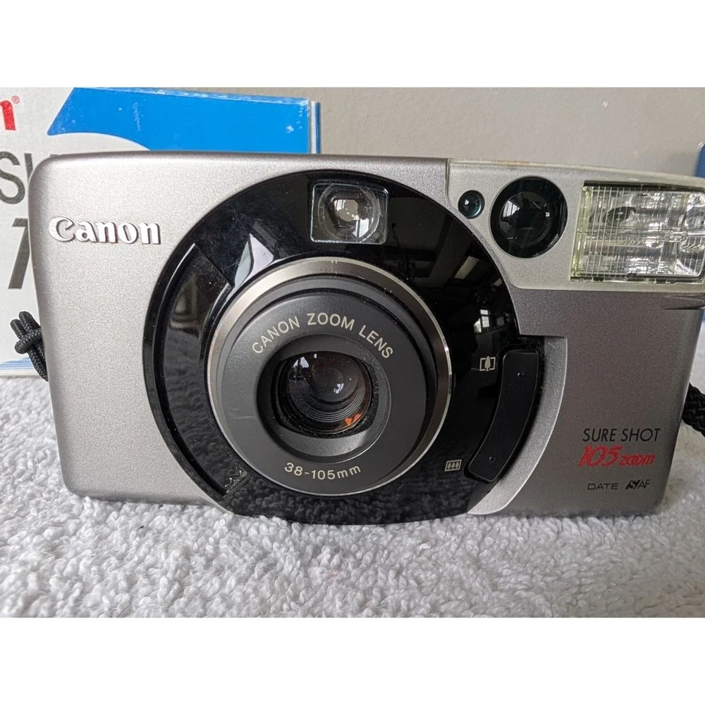 Canon Sure Shot 60 Zoom Shot 35mm Point & Shoot Film Camera Works Extra Film Box